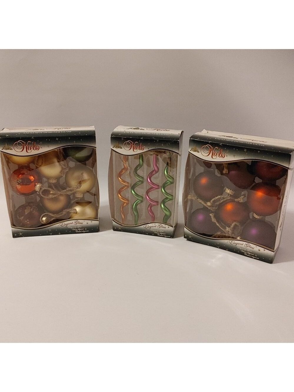 ELEGANT GLASS KREBS Ornament Lot of 3 boxes Swirl Ornament Bulb Ornament Matte